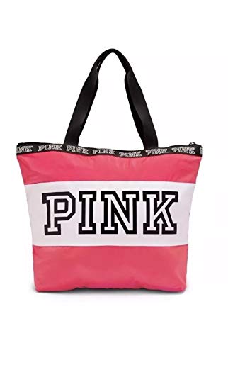 Victorias Secret Pink Neon Hot Pink White Logo Zip Tote Bag