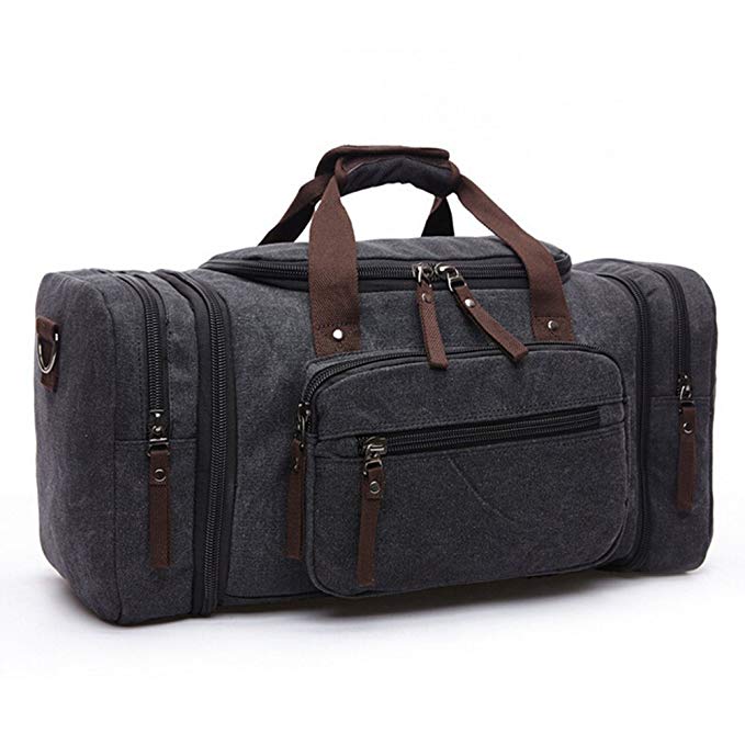 Toupons Canvas Travel Tote Luggage Men's Weekender Duffle Bag, Black