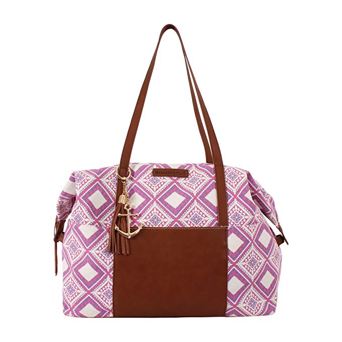 Margaritaville Unisex Weekender Duffle Shoulder Bag With Detachable Strap Mosaic Fuchsia Pink