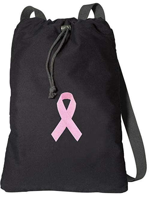 Pink Ribbon Drawstring Backpack RICH CANVAS Pink Ribbon Cinch Bag