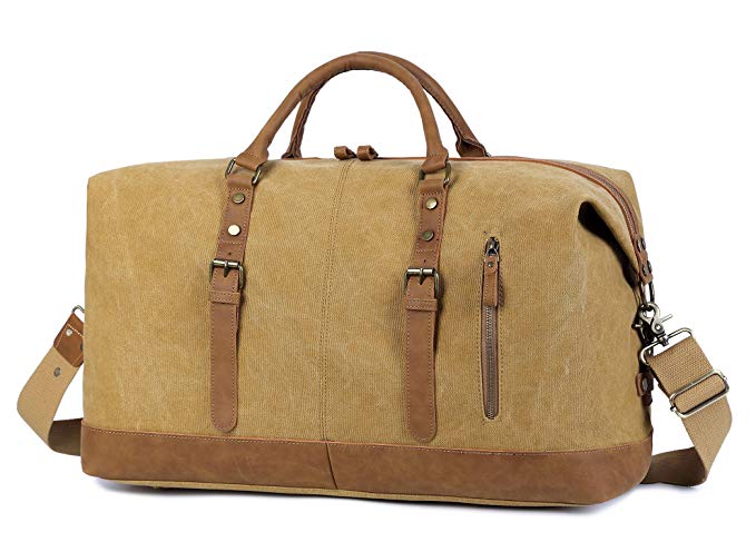 EverVanz Oversized Travel Duffel Bag Canvas Leather Trim Overnight Bag Sport Duffel Shoulder Handbag Large Unisex Weekend Bag
