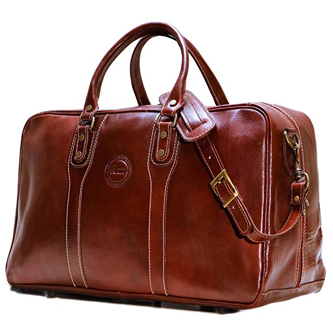 Cenzo Trunk Duffle Vecchio Brown Italian Leather Weekender Travel Bag