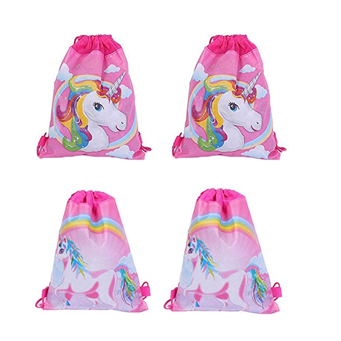 12 Pack Cute Unicorn Print Drawstring Bag for Kids Party Favors Supplies Backpack Gym