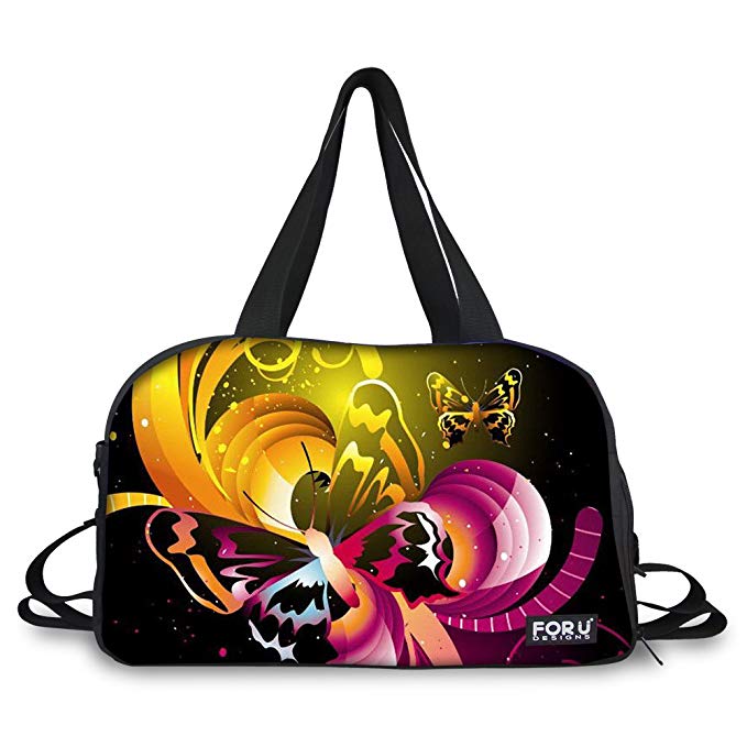 HUGS IDEA Fashion Butterfly Gym Sports Duffles Travel Shoulder Bags Large Handbag