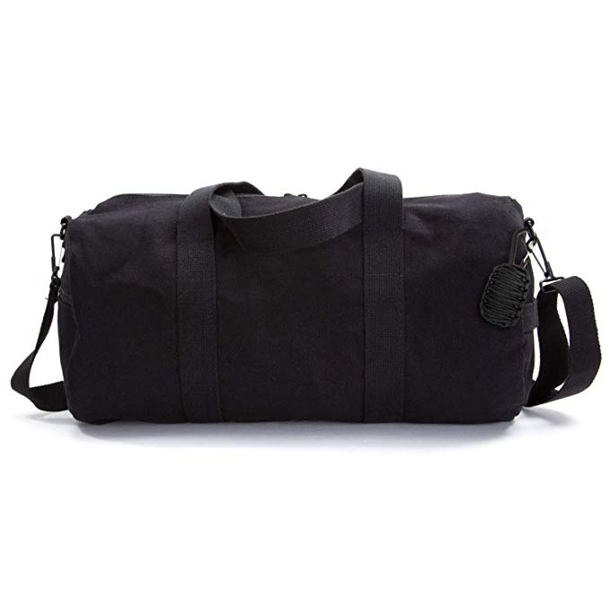 Heavyweight Canvas Duffel Bag, Black, Medium with FREE Paracord Survival Tool