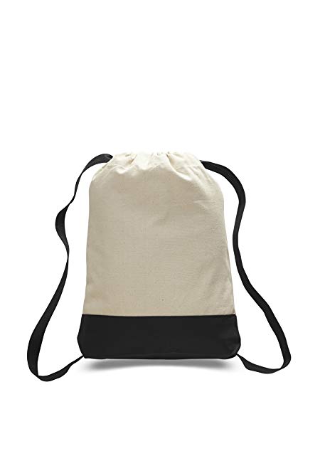 Pack of 12 - Durable Canvas Backpack Bags Two Tone Canvas Sport Promotional Backpacks Bulk - Arts and Crafts Backpacks Sack packs with Adjustable Straps Wholesale Drawstring Bags (Black)