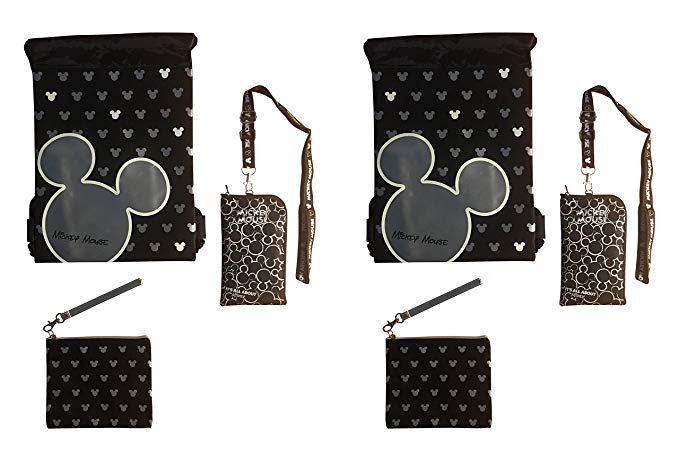 Disney Mickey Mouse Glow in the Dark Drawstring Backpack - Lanyard - Wristlet Bundle (Silver)