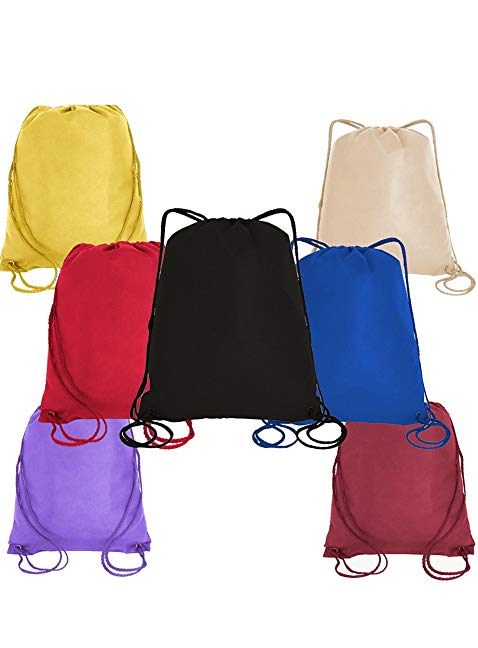 50 PACK - Economical Non Woven Well Made Drawstring Backpack Bags Bulk - Giveaway Church, School, Event, Trade show bags Charity Cheap Donation Wholesale Drawstring Backpacks Sack Packs (Mix-Assorted)