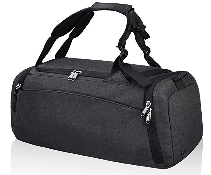 Gym Duffle Bag Waterproof Travel Weekender Bag for Men Women Duffel Bag Backpack with Shoes Compartment Overnight Bag 40L Black