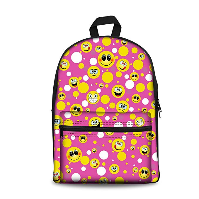 HUGS IDEA Classic Canvas Backpacks Emoji Printed Schoolbag for Primary College School Student Laptop Back Pack
