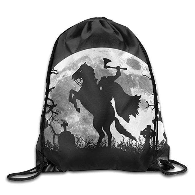 HUEKA UCK Backpacks Headless Horseman Moon Daypack Lightweight Drawstring Bags Custom String Bag Polyester Travel Drawstring Backpack