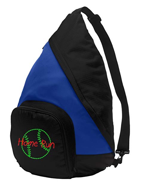 Active Sling Pack Backpack by All About Me Company | Personalized Softball Book Bag (True Royal/Black)