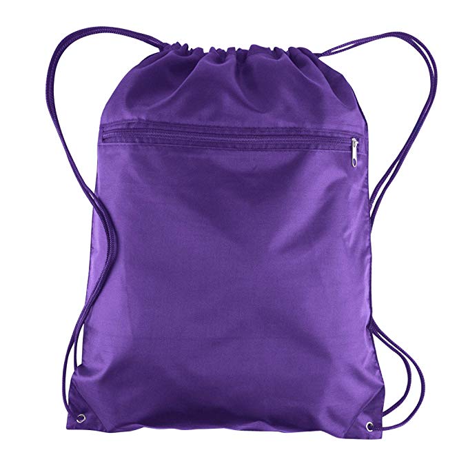 BagzDepot Promotional Polyester Drawstring Backpack, Cinch pack, Sack bag (Pack of 12, Purple)