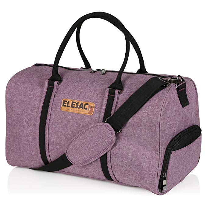 EleSac Canvas Style Duffel Bag for Men and Women with Shoe Compartment – Weekend Bag for Gym Overnight Baggage Carry On Hand Luggage and Short Trips, Travel Duffel Express Purple/Black