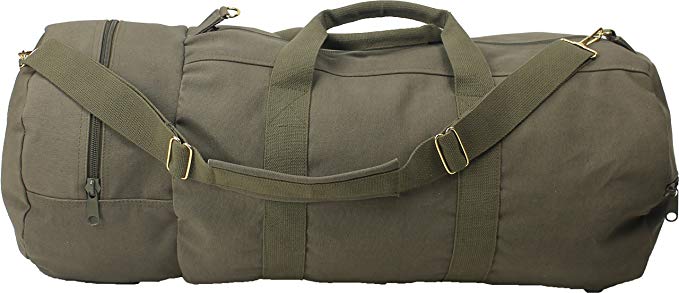 Cotton Canvas Large Shoulder Duffle Bag, Olive Drab Military Tote with Straps for Sports, Gym, Work, Everyday, Travel, Camping, Hiking, Overnight, Weekend - Packable, Carryall, Holdall
