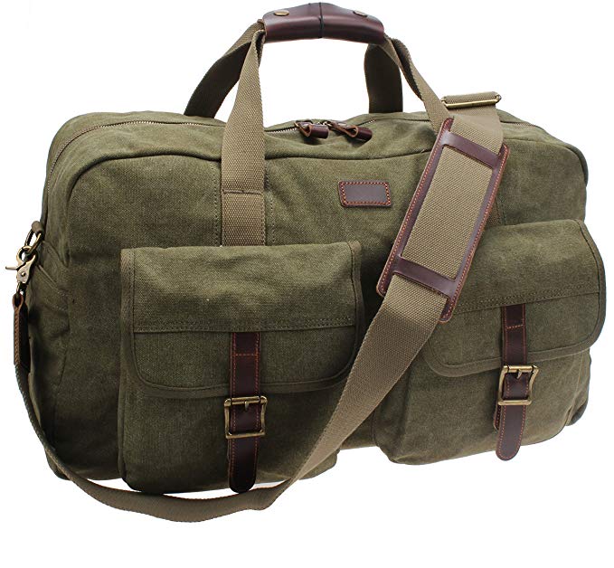 Iblue Canvas Gym Bag Leather Trim Travel Tote Shoulder Bag Small B31
