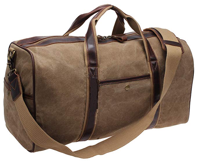 Iblue Mens Canvas Leather Weekender Bag Travel Carry on Duffel #i521
