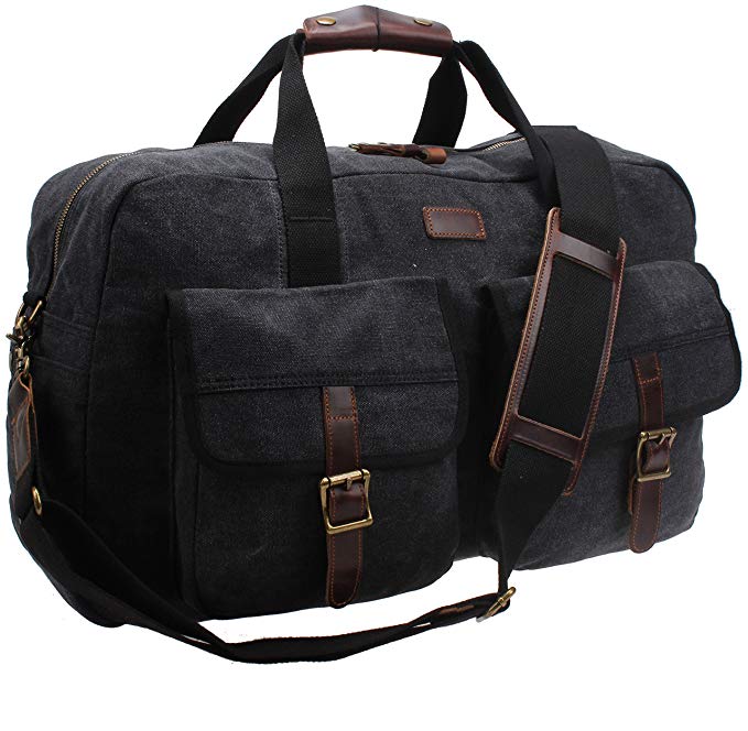 Iblue Canvas Gym Bag Leather Trim Travel Tote Shoulder Bag Small B31
