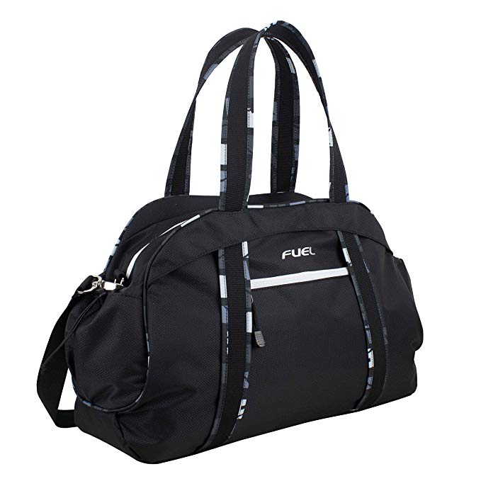 Fuel Sport Carryall Duffel For Gym, Travel or Weekend Gateway, Black with White Zippers