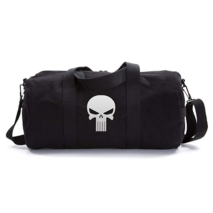 Vintage Army Sport Heavyweight Canvas Duffel Bag with Punisher Skull