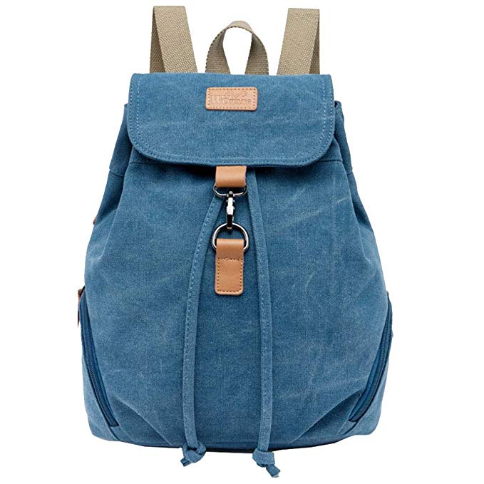 Ankena Canvas Backpack Casual Daypack for Girls&Women Drawstring Shoulder Bag Blue