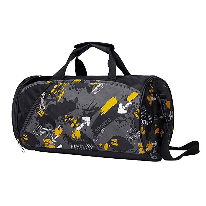 CHIC DIARY Sport Duffel Multifunctional Travel Barrel Bag for Women and Men (Black+Yellow)