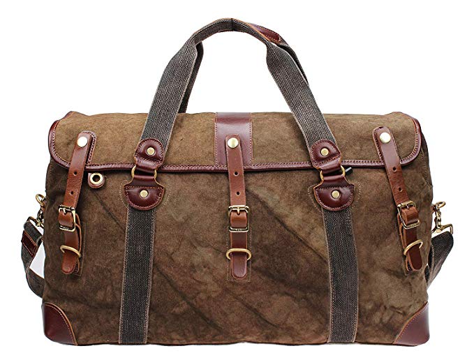 Iblue Overnight Travel Bag Leather Weekend Bag Vintage Canvas Mens Large #213178 (brown)