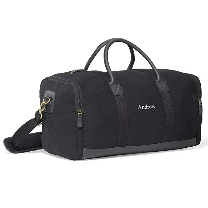 Personalized Black Canvas Duffle Bag - Embroidered Canvas Gym Bag