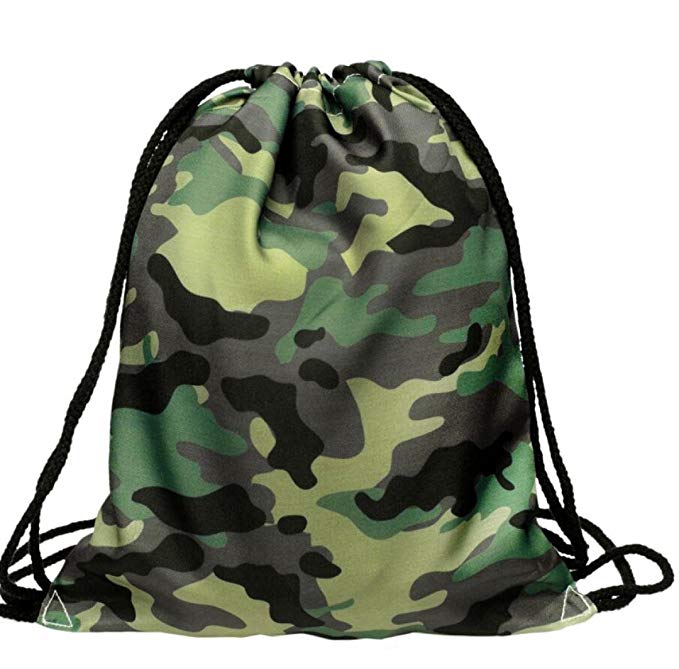 BESSKY 3D Military Green Printing Bags Drawstring Backpack(39cm33cm)
