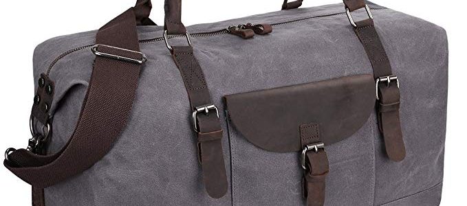S-ZONE Oversized Travel Duffel Tote Bag Waterproof Waxed Canvas Crazy Horse Leather Trim Weekend Bag Carryon Overnight Handbag (Grey) Review