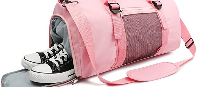 Oflamn Pink Sports Gym Bag with Shoes Compartment & Wet Pocket Lightweight Waterproof Travel Duffle for Men and Women Review