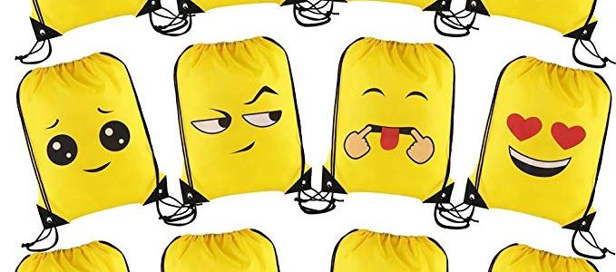 CCINEE Emoji Drawstring Backpack Bags Goody Bags Party Favor Bags Supplies for Boys and Girls, 24 Packs Review