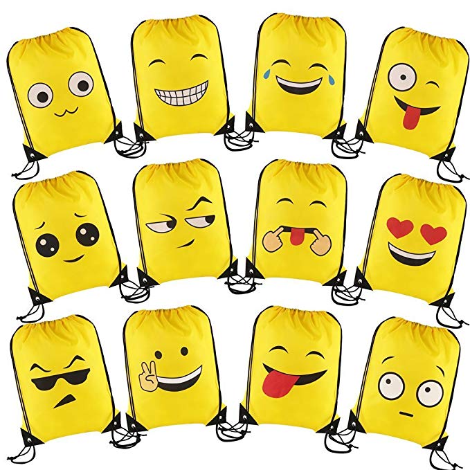 CCINEE Emoji Drawstring Backpack Bags Goody Bags Party Favor Bags Supplies for Boys and Girls, 24 Packs