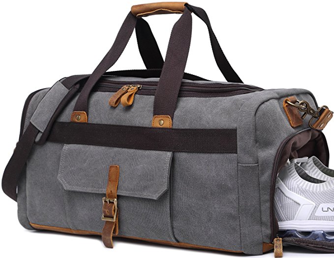 Weekender Overnight Duffel Bag with Shoes Compartment for Women Men Canvas Weekend Travel Tote Carry On Bag