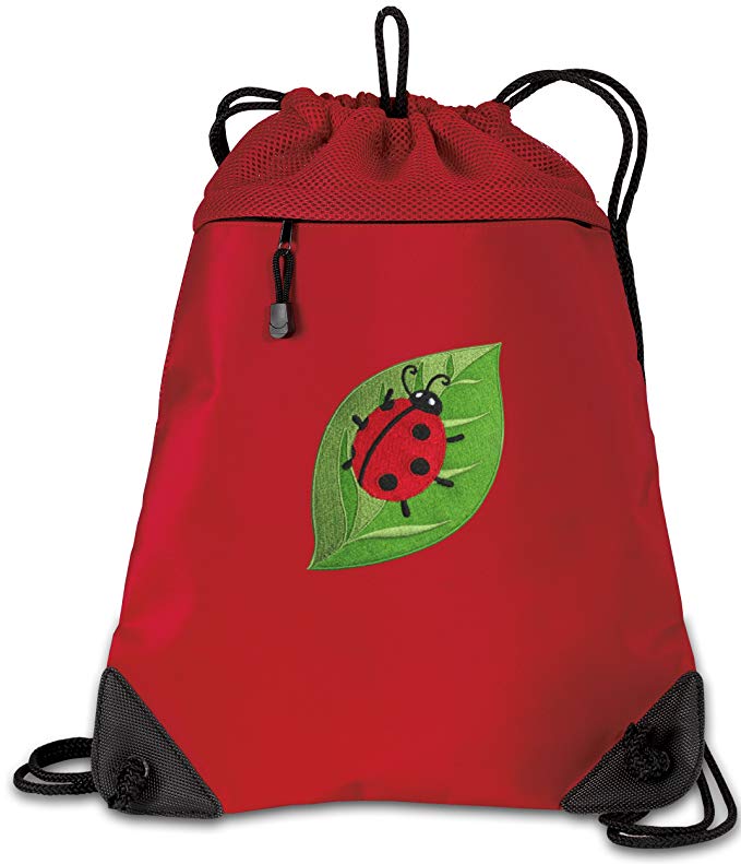 Ladybug Drawstring Backpack Bag Ladybugs Cinch Pack - UNIQUE MESH & MICROFIBER